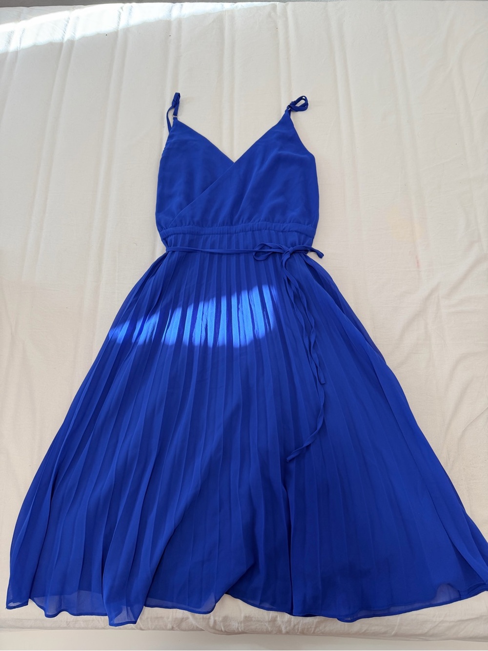 Royal Blue Pleated Spaghetti-Strap Dress